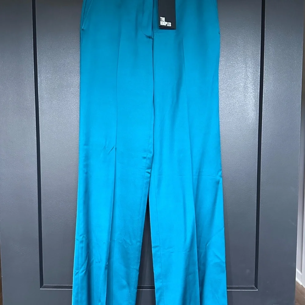 NWT | The Kooples | Teal Satin Suit Trousers - Picture 4 of 8